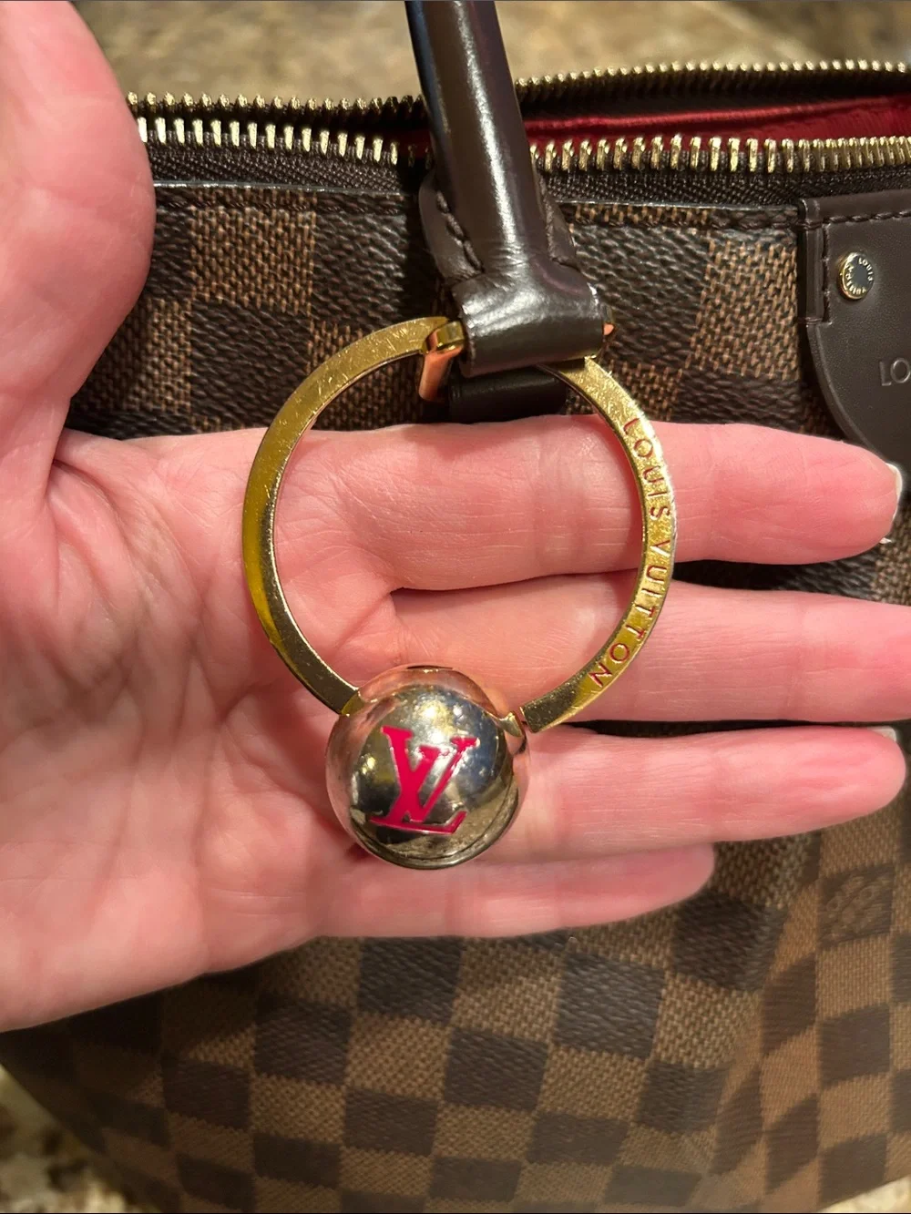 Louis Vuitton Gold and Red Monogram Keyring Charm